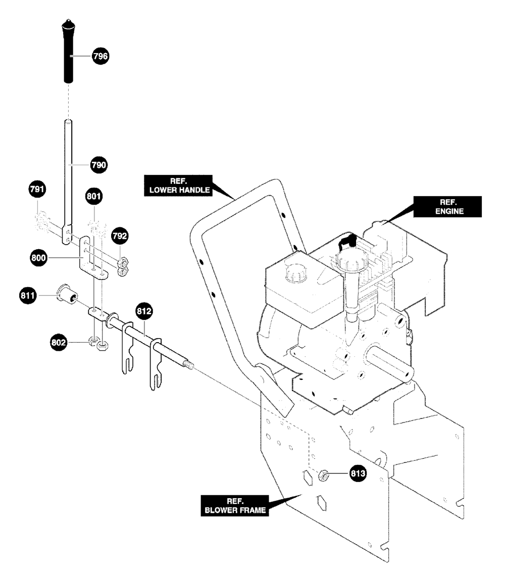 Shift Yoke Assembly Diagram and Parts List for 624804X79B 2000 Briggs and Stratton Snow Blower